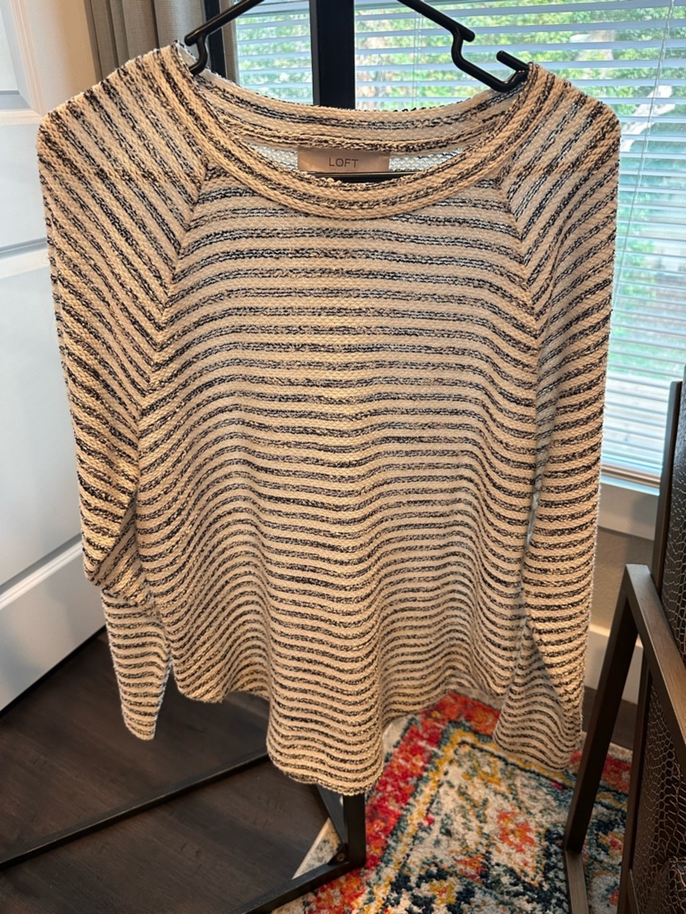 LOFT Ivory and Navy Striped Knit Top